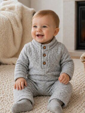 NWT Carter’s Baby Boy Cozy Fleece Romper Jumpsuit Winter Outfit Gray One-Piece